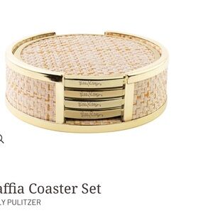 Lilly Pulitzer Raffia Woven Coaster Set  of 4 with Gold Trim